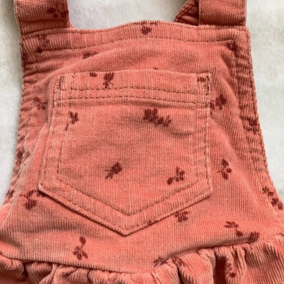 Joe Fresh Baby Toddler Overall Corduroy Dress 12-18M | Coral Pink Floral EUC - Picture 3 of 13